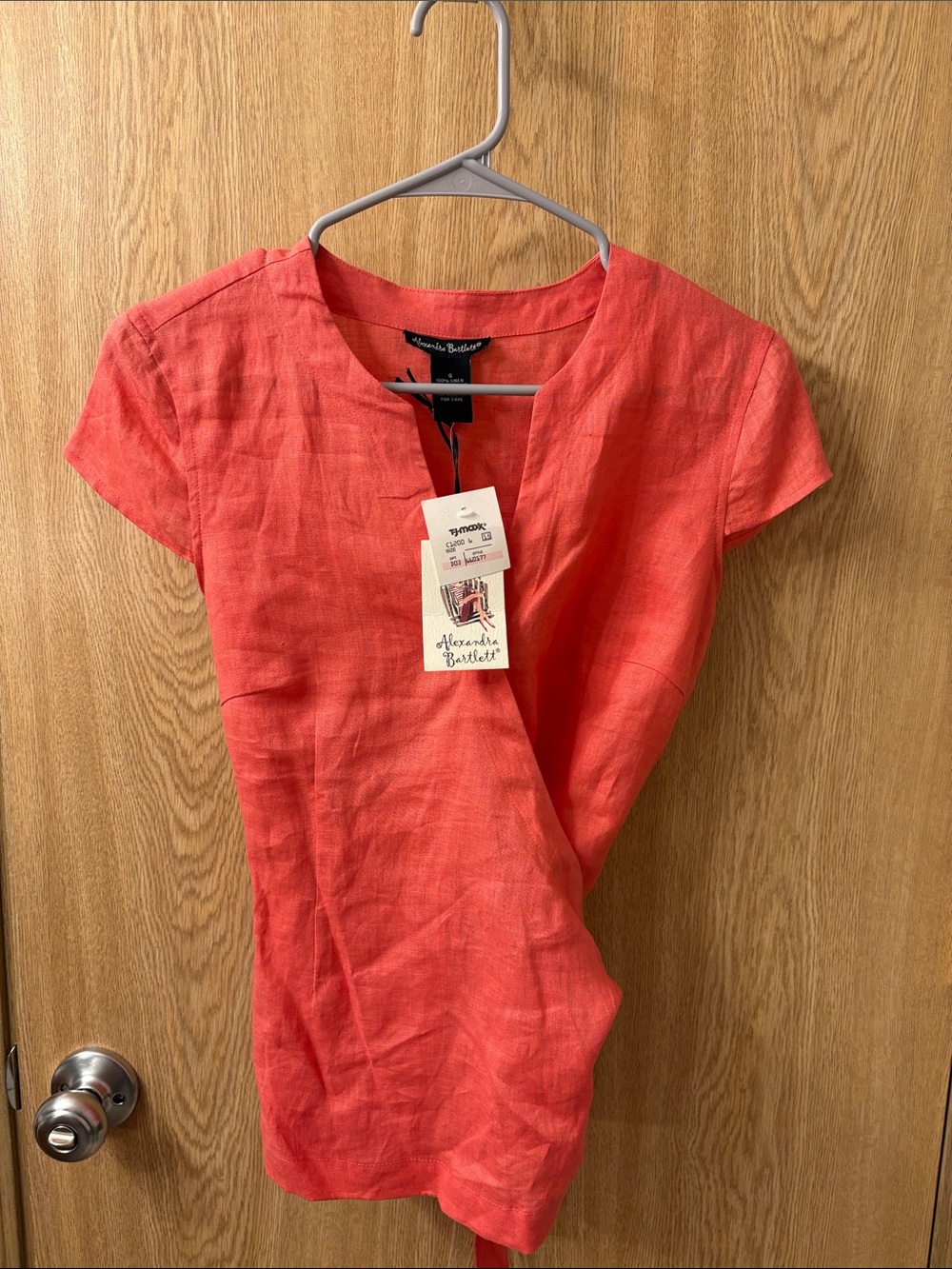 Alexandra Bartlett Coral-Red Short Sleeve Linen Tunic